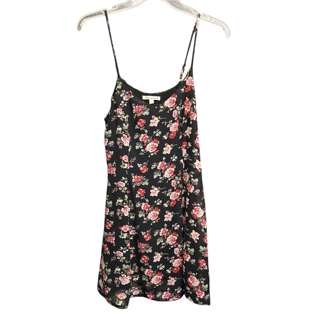 Lucca Couture Small Black Floral Mini Dress Spaghetti Strap 🌸